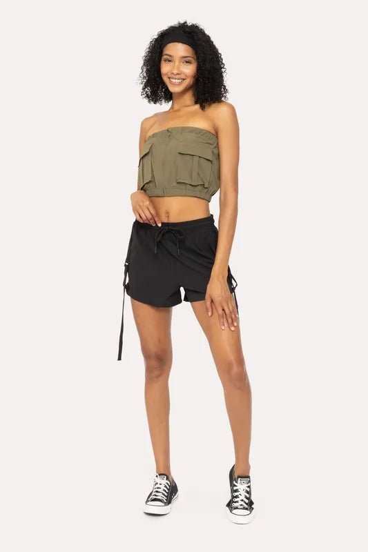 Mono B - Utility Strap Detail Drawstring Shorts – Black