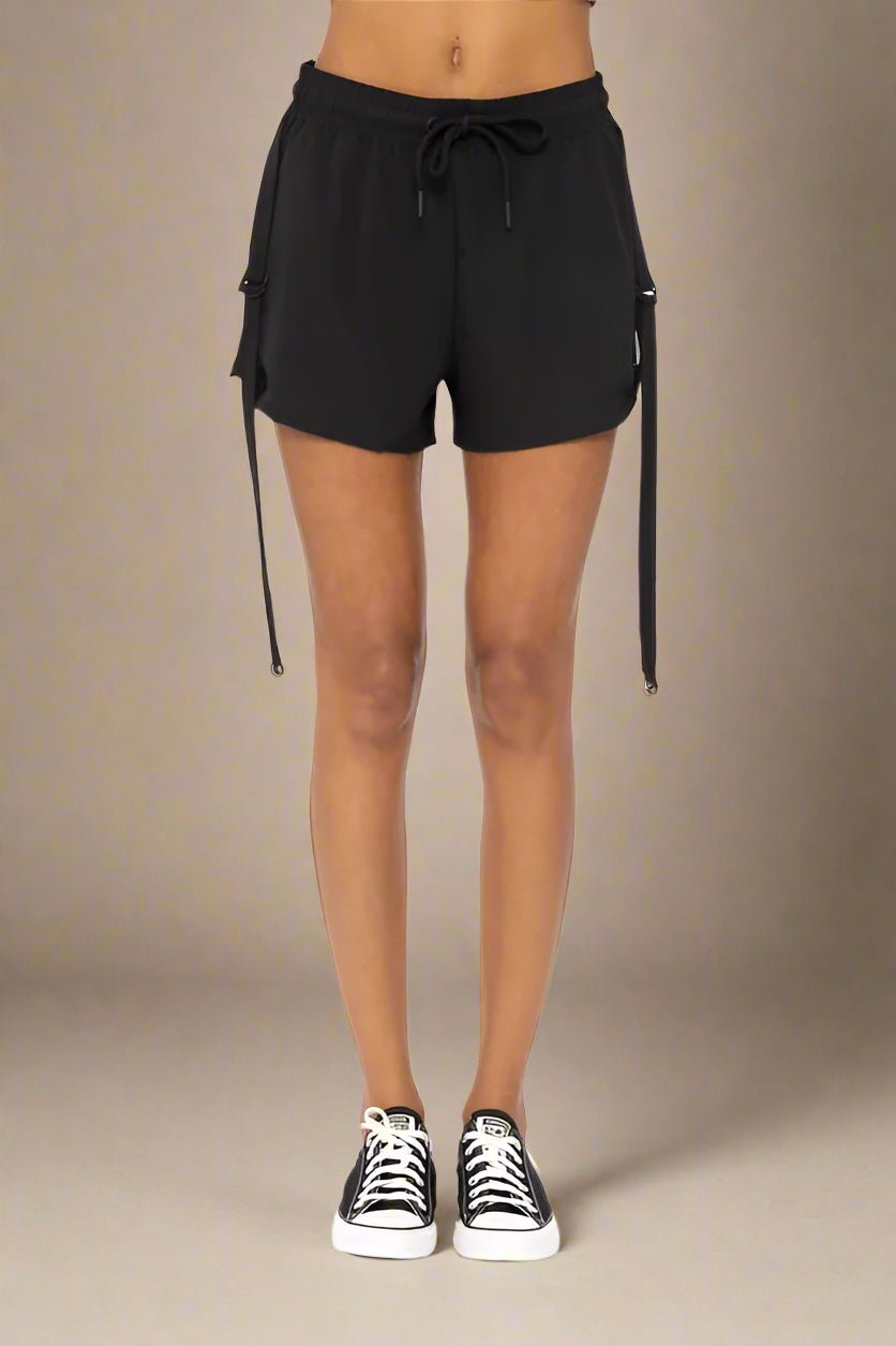 Mono B - Utility Strap Detail Drawstring Shorts – Black
