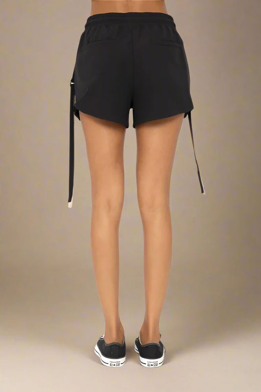 Mono B - Utility Strap Detail Drawstring Shorts – Black