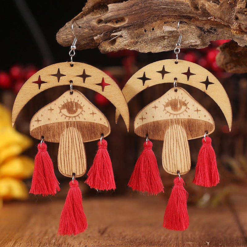 Moon & Mushroom Tassel EarringsEarringsBeach Rose Co.