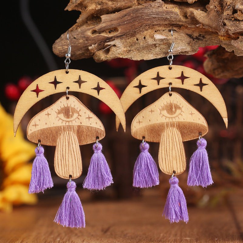 Moon & Mushroom Tassel EarringsEarringsBeach Rose Co.