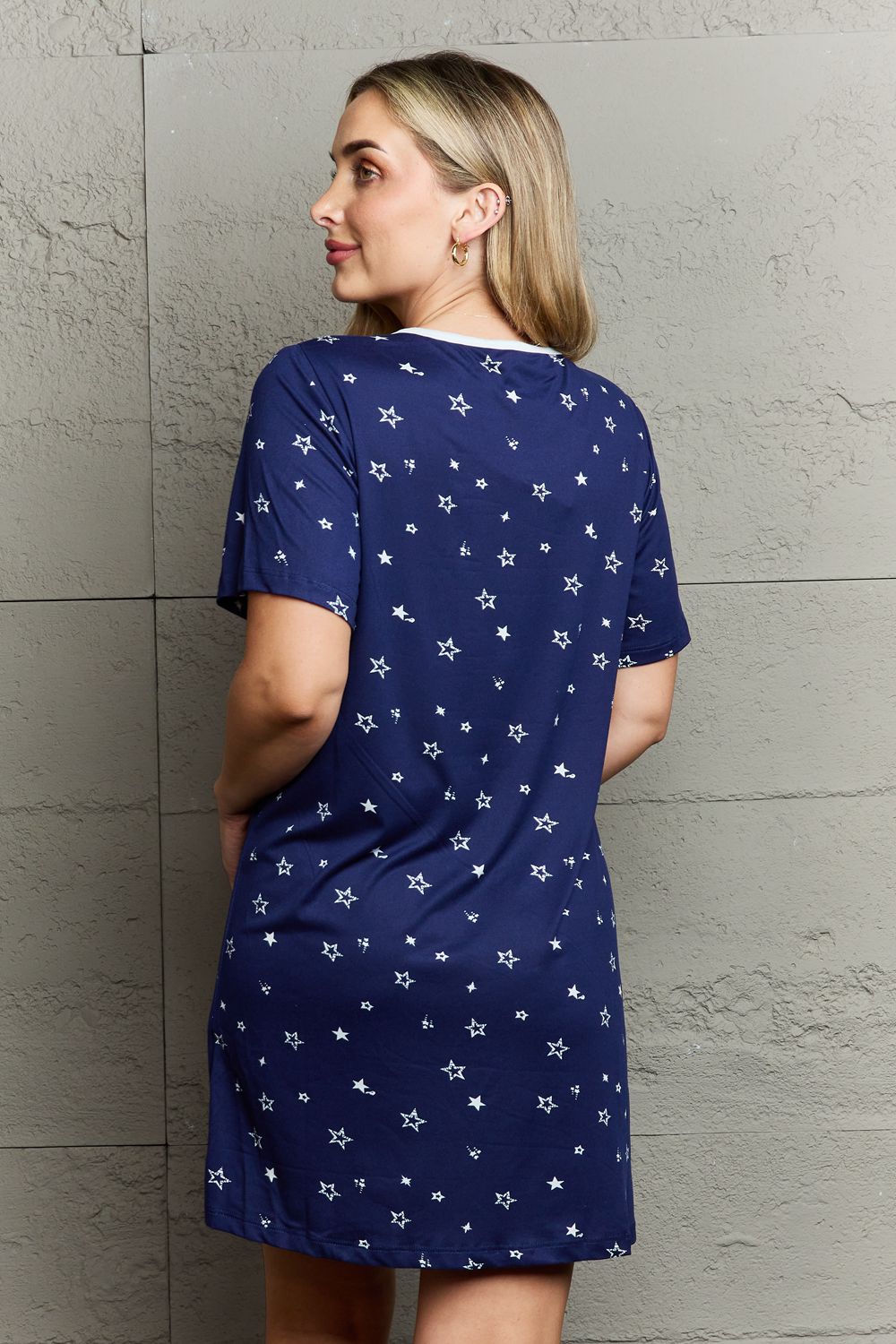 MOON NITE - Button Down Sleepwear Dress in Dark Blue