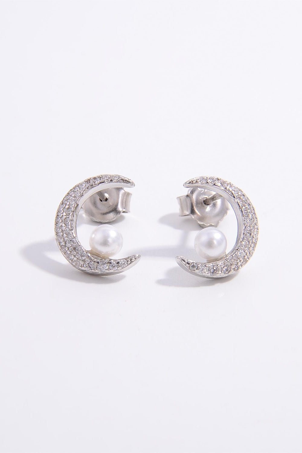 Moon Shape Silver Pearl Zircon EarringsEarringsBeach Rose Co.