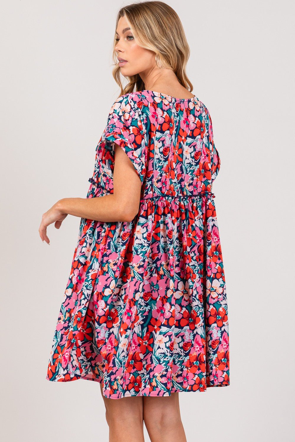 Multicolor Floral Button Down Short Sleeve Mini DressMini DressSAGE+FIG