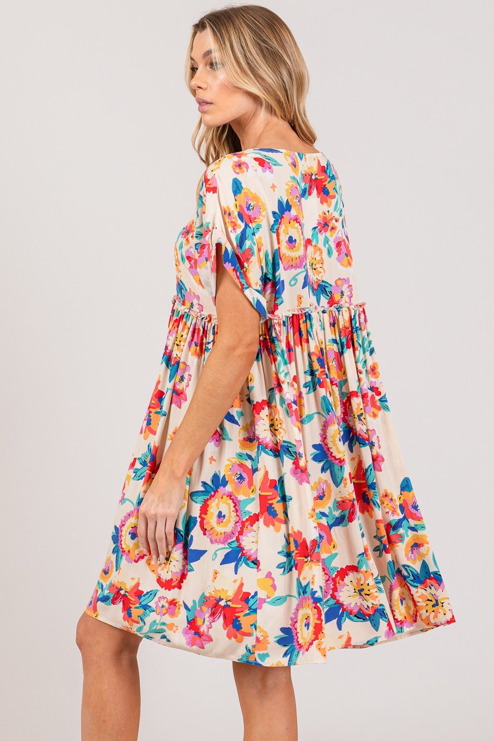Multicolor Floral Print Button-Down Short Sleeve Mini DressMini DressSAGE+FIG