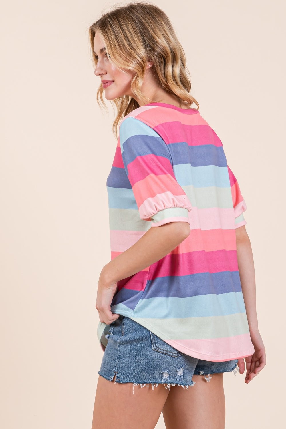 Multicolor Stripe Half Sleeve T-ShirtT-ShirtBOMBOM