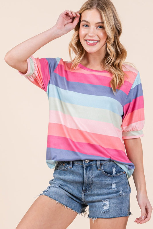 Multicolor Stripe Half Sleeve T-ShirtT-ShirtBOMBOM