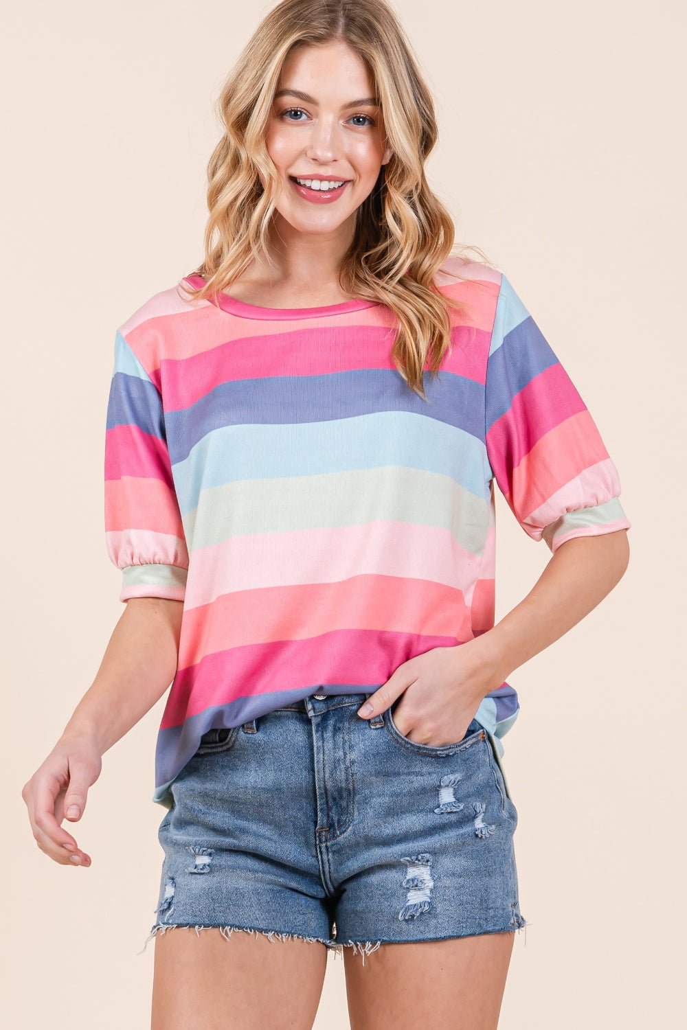 Multicolor Stripe Half Sleeve T-ShirtT-ShirtBOMBOM