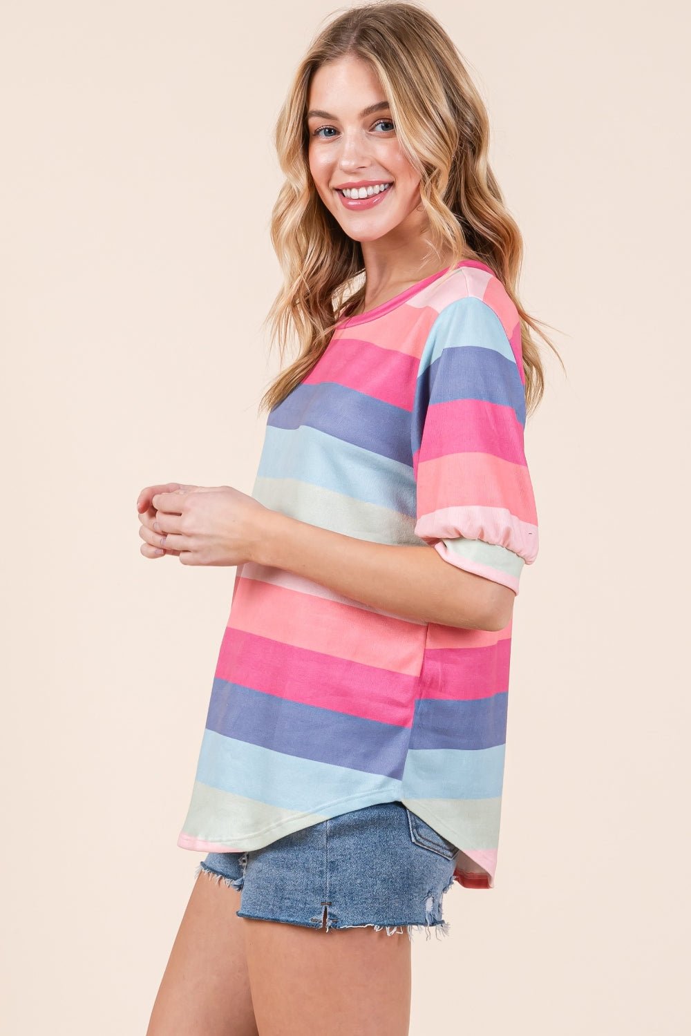 Multicolor Stripe Half Sleeve T-ShirtT-ShirtBOMBOM