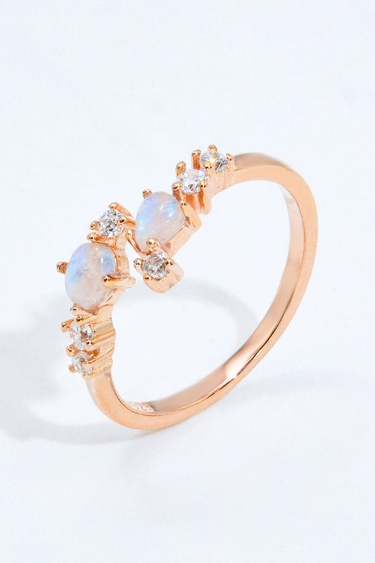 Natural Moonstone and Zircon Open RingRingBeach Rose Co.