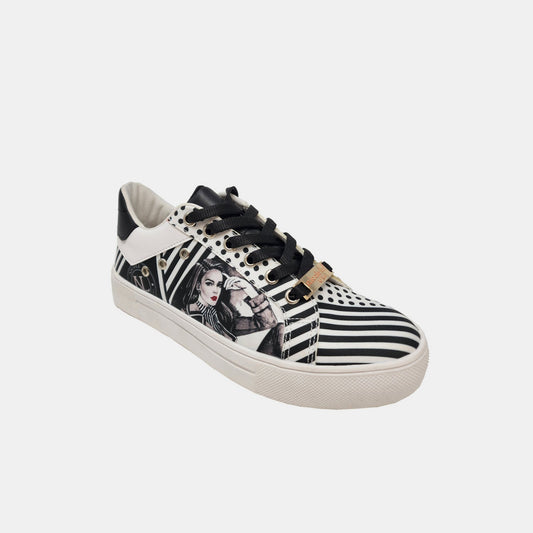 Nicole Lee USA - Black Printed Vegan Leather Lace Up Sneaker