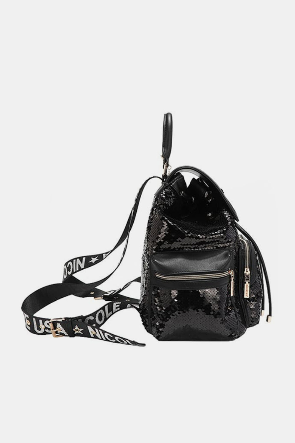 Nicole Lee USA - Black Vegan Leather Sequin Patch Backpack