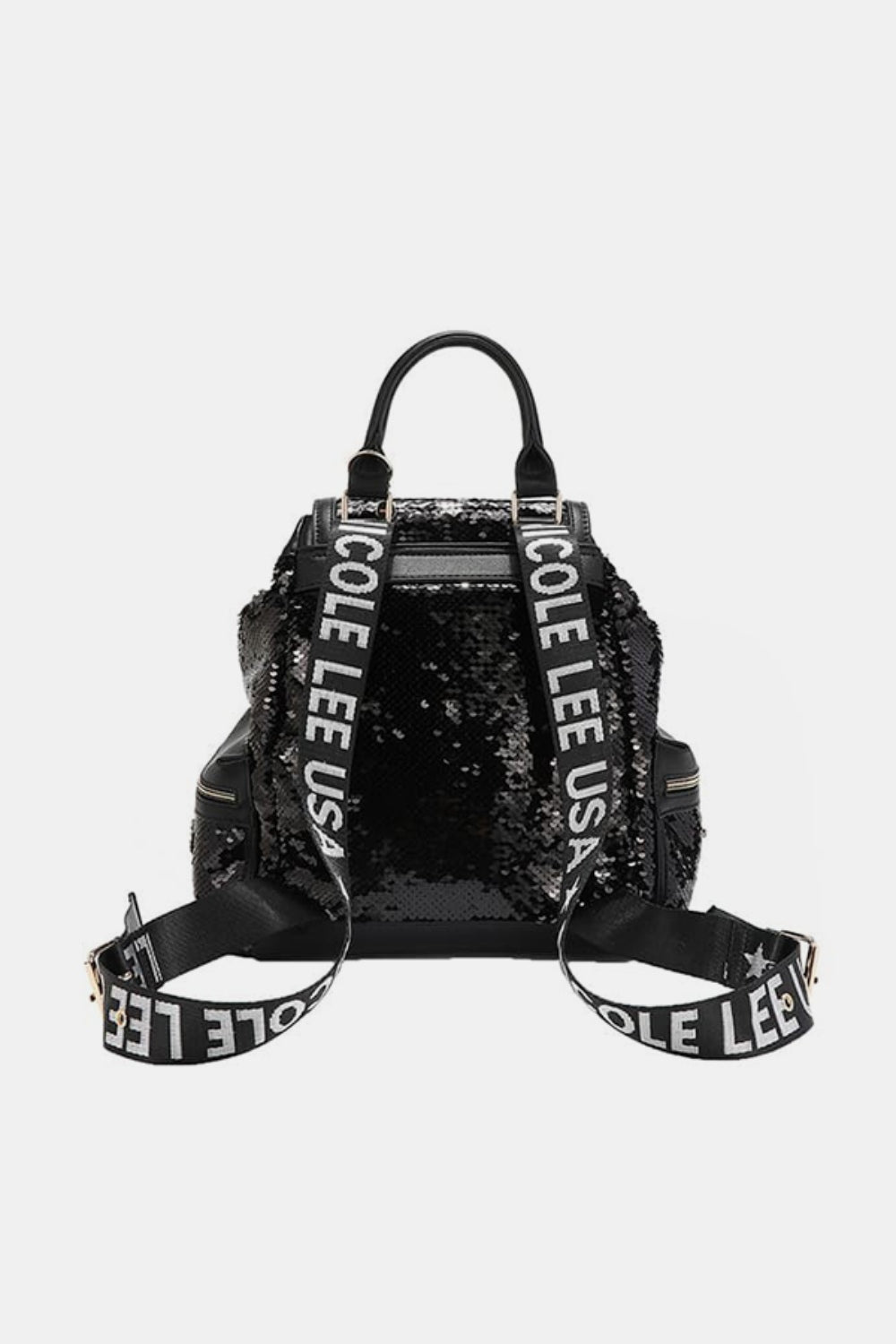 Nicole Lee USA - Black Vegan Leather Sequin Patch Backpack