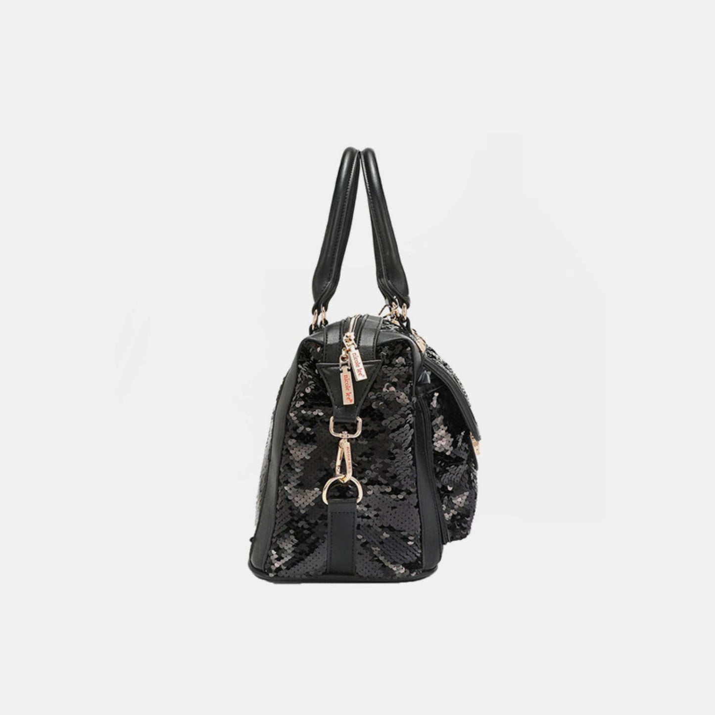 Nicole Lee USA - Black Vegan Leather Sequin Patch Boston Bag