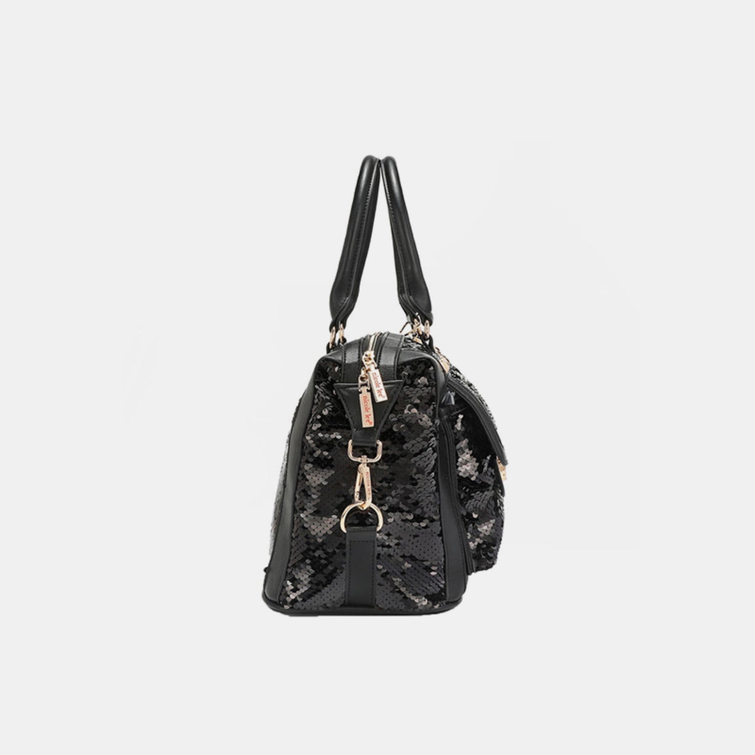 Nicole Lee USA - Black Vegan Leather Sequin Patch Boston Bag