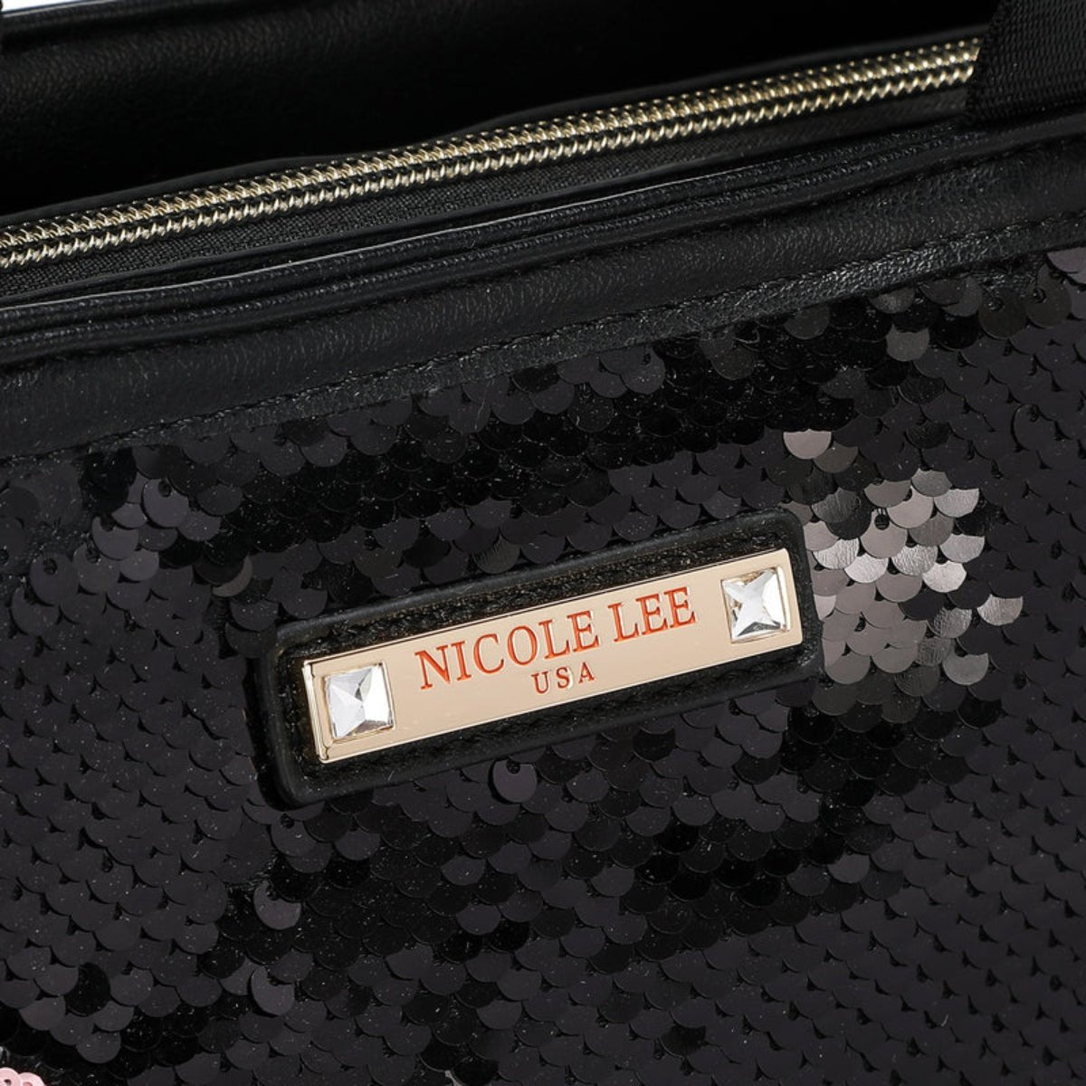 Nicole Lee USA - Black Vegan Leather Sequin Patch Tote Bag