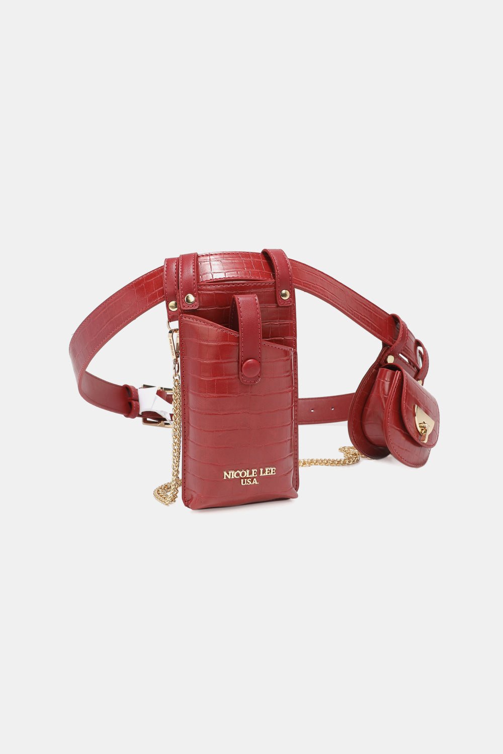 Nicole Lee USA - Croc Texture Vegan Leather Belt Bags with Chain Detail