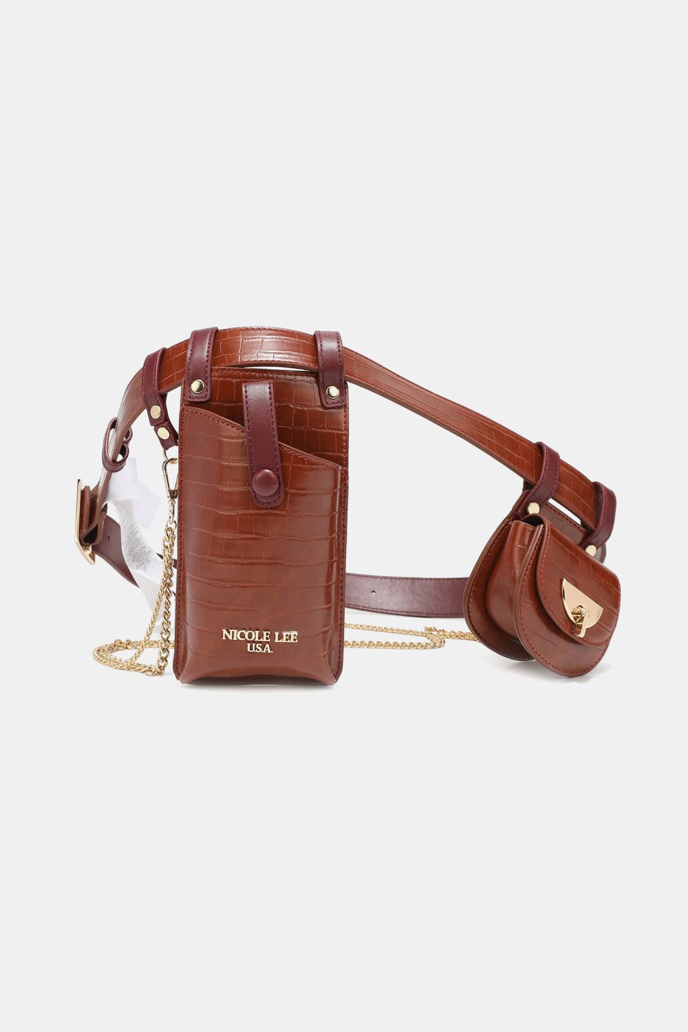 Nicole Lee USA - Croc Texture Vegan Leather Belt Bags with Chain Detail