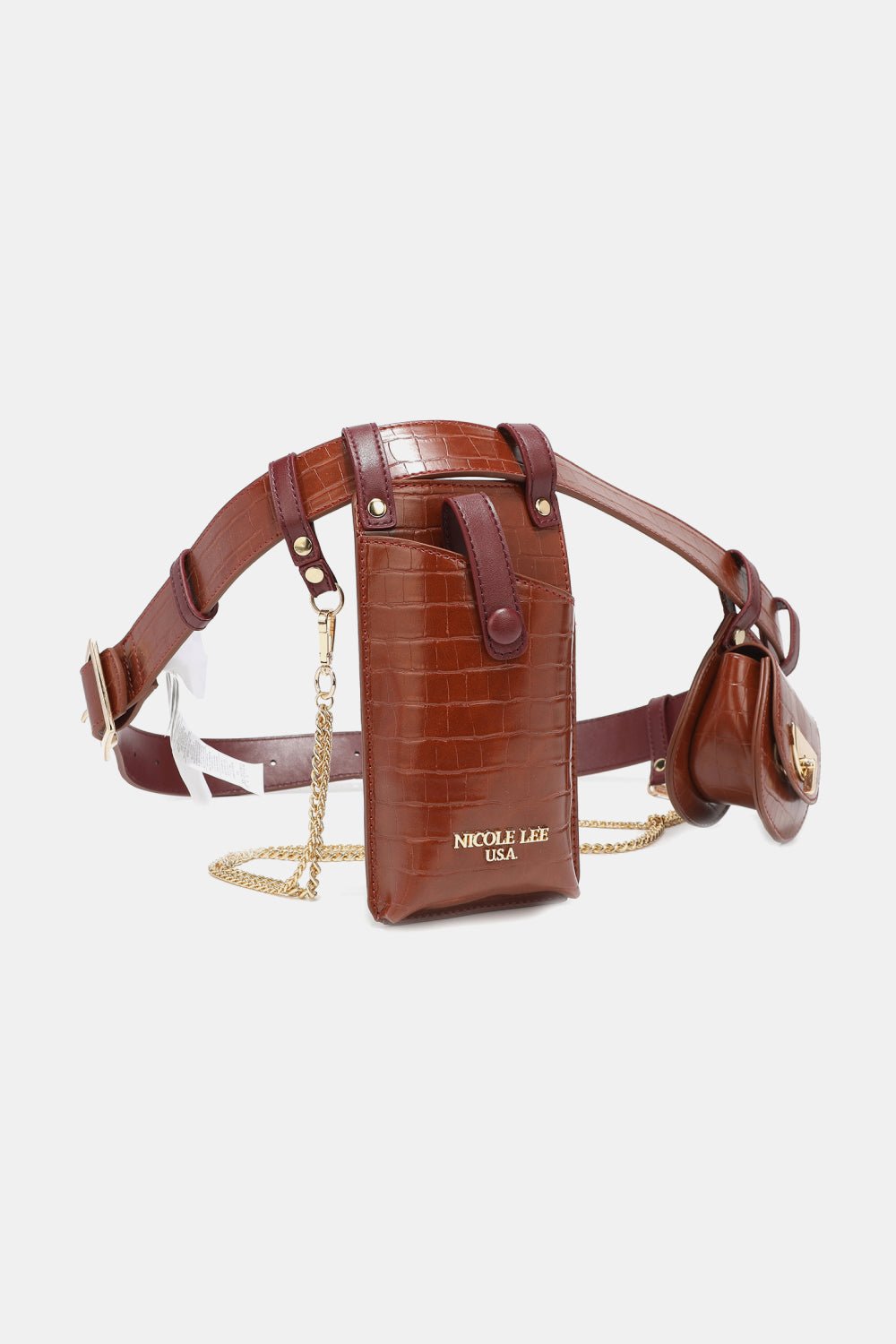 Nicole Lee USA - Croc Texture Vegan Leather Belt Bags with Chain Detail