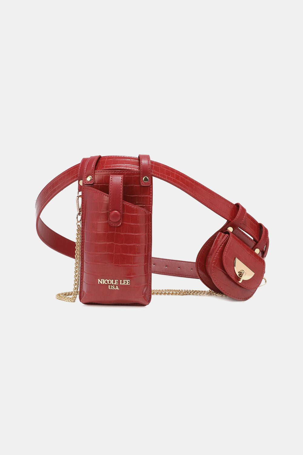 Nicole Lee USA - Croc Texture Vegan Leather Belt Bags with Chain Detail