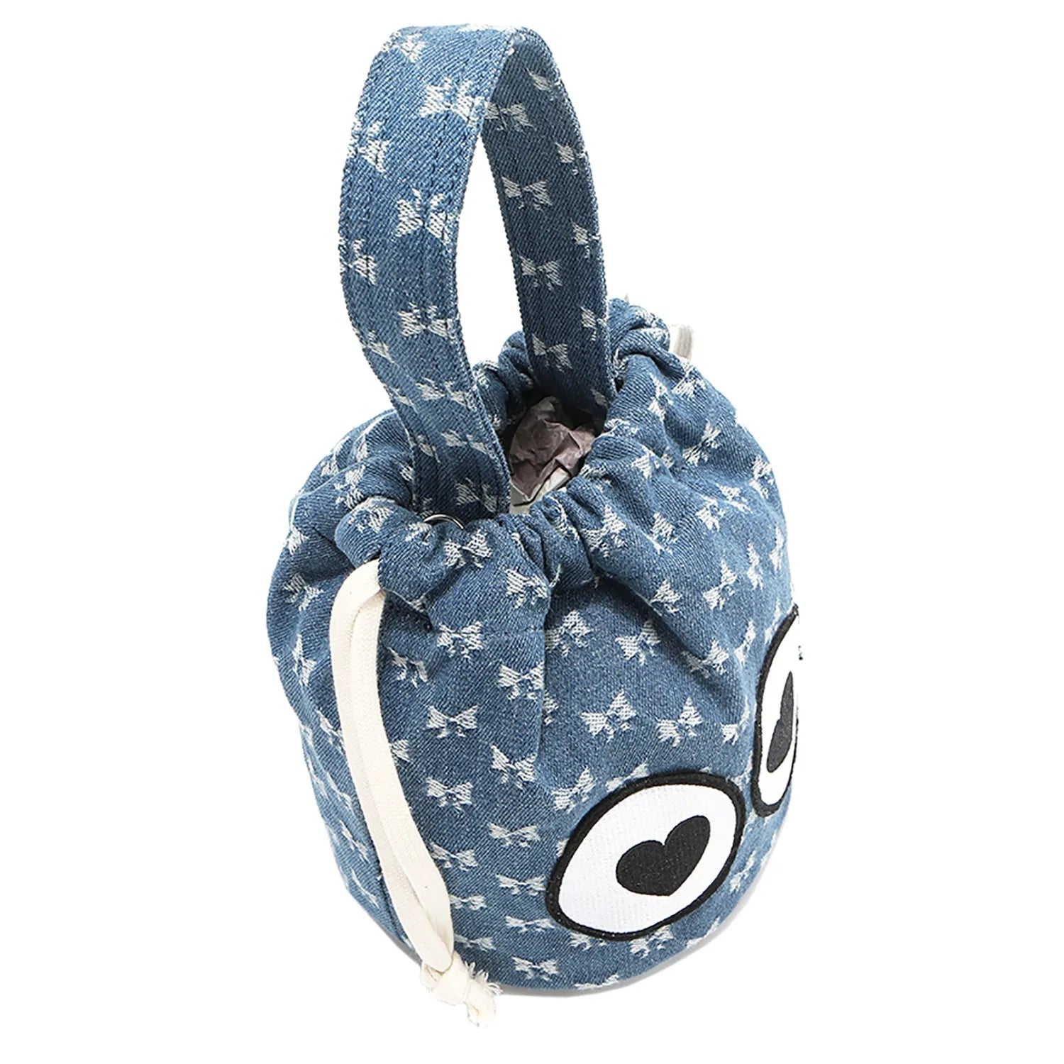 Nicole Lee USA - Denim Heart Eyes Drawstring Bucket Bag