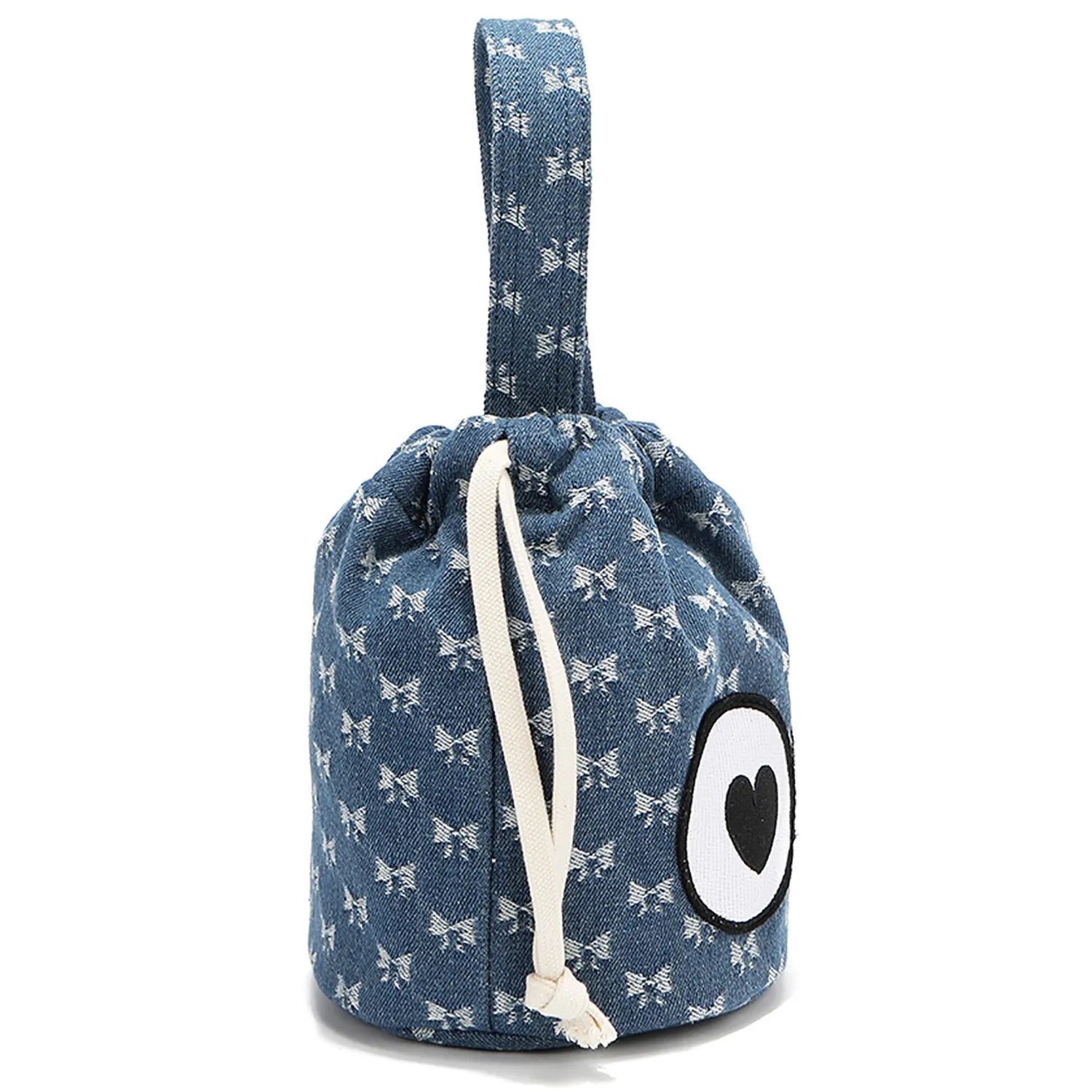 Nicole Lee USA - Denim Heart Eyes Drawstring Bucket Bag