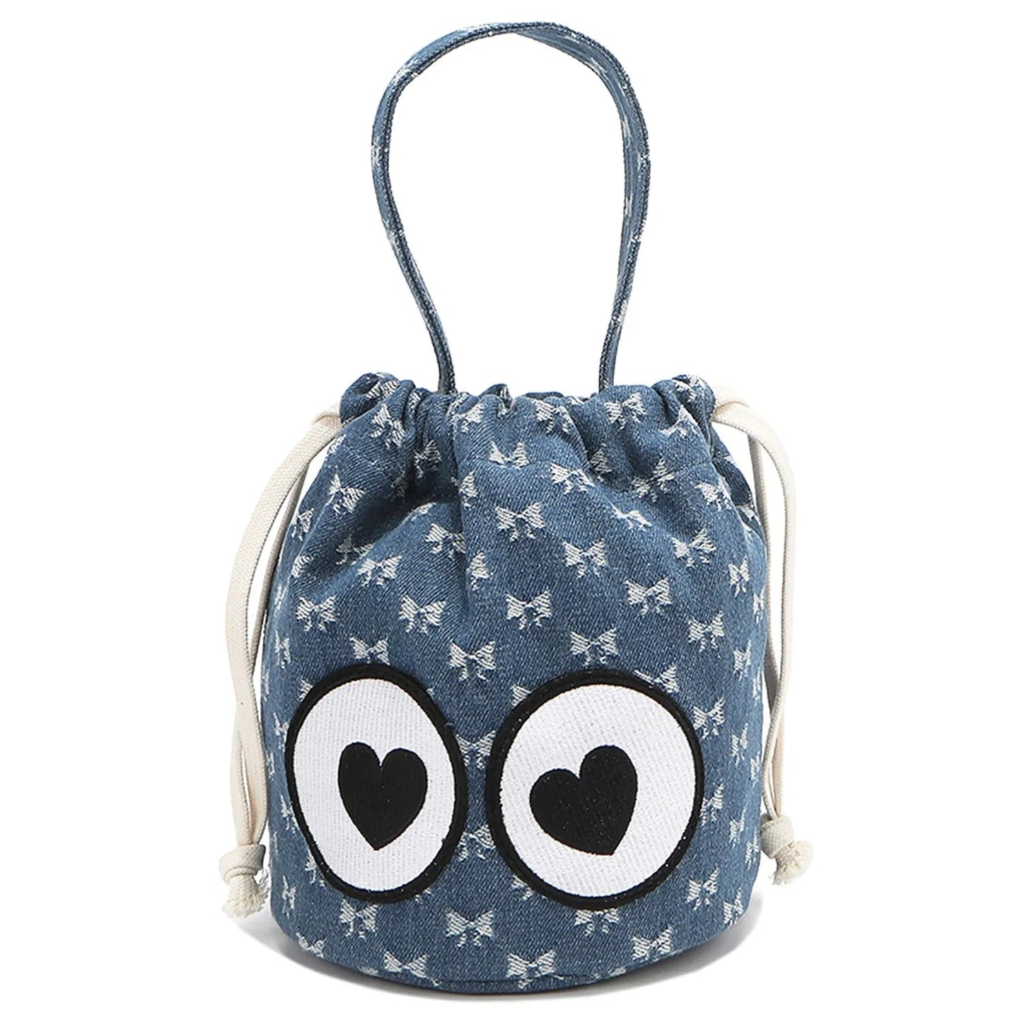 Nicole Lee USA - Denim Heart Eyes Drawstring Bucket Bag