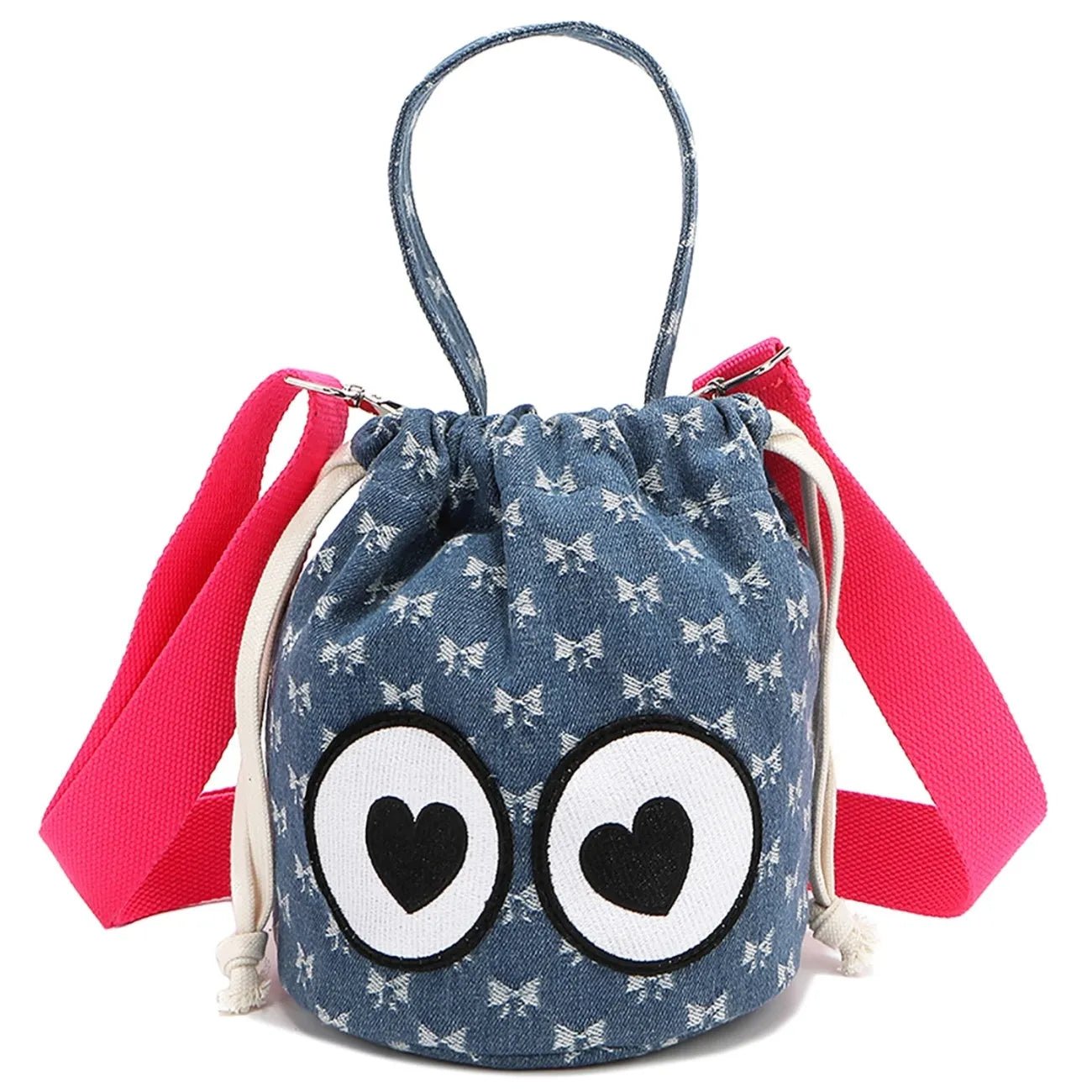 Nicole Lee USA - Denim Heart Eyes Drawstring Bucket Bag