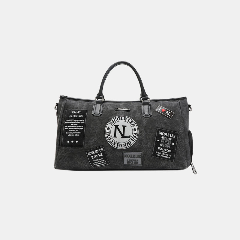 Nicole Lee USA - Gray Denim Patch Duffel Bag