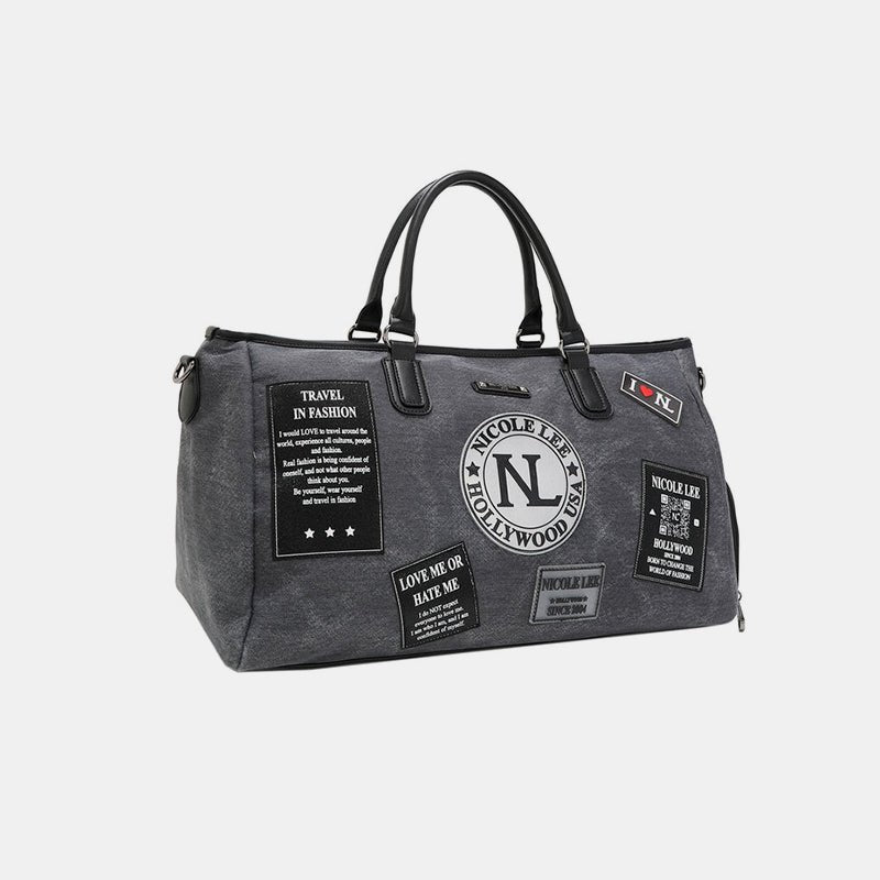 Nicole Lee USA - Gray Denim Patch Duffel Bag