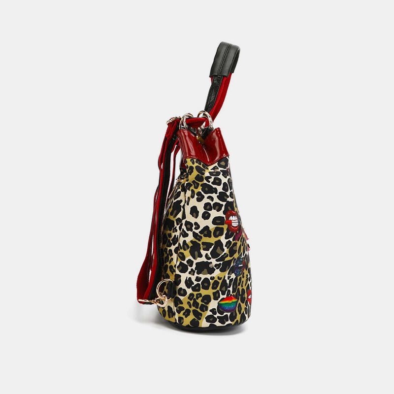 Nicole Lee USA - Leopard Print Nylon Bucket Backpack