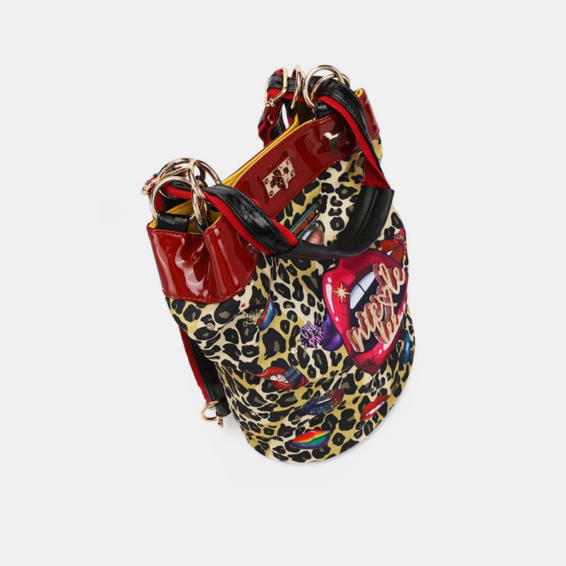 Nicole Lee USA - Leopard Print Nylon Bucket Backpack