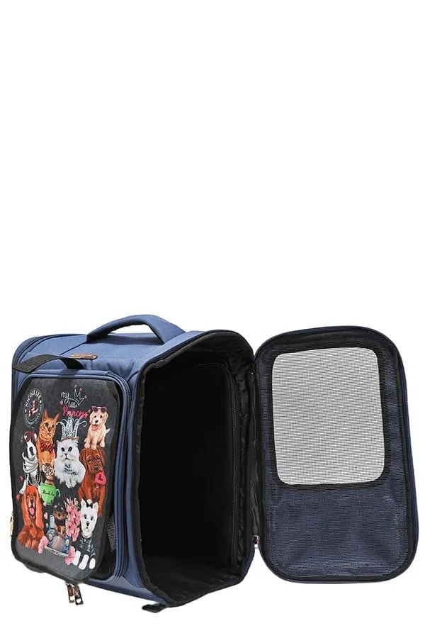 Nicole Lee USA - Navy Pet Carrier Backpack with Cute Dog & Cat Print