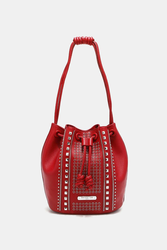 Nicole Lee USA - Pebbled Vegan Leather Amy Studded Bucket Bag