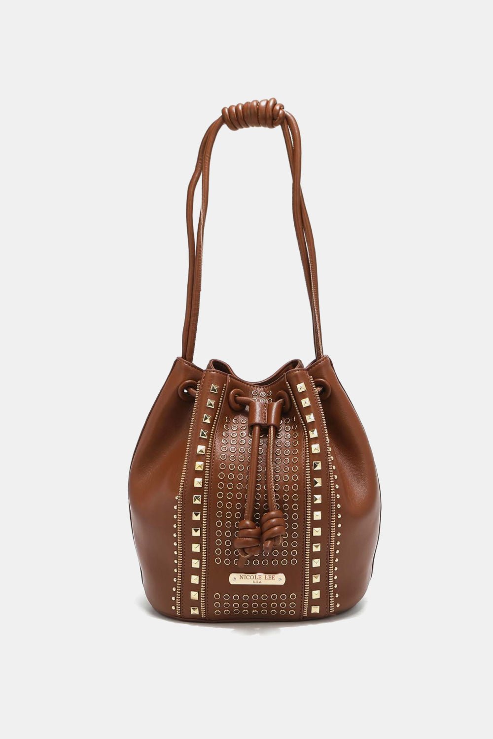 Nicole Lee USA - Pebbled Vegan Leather Amy Studded Bucket Bag