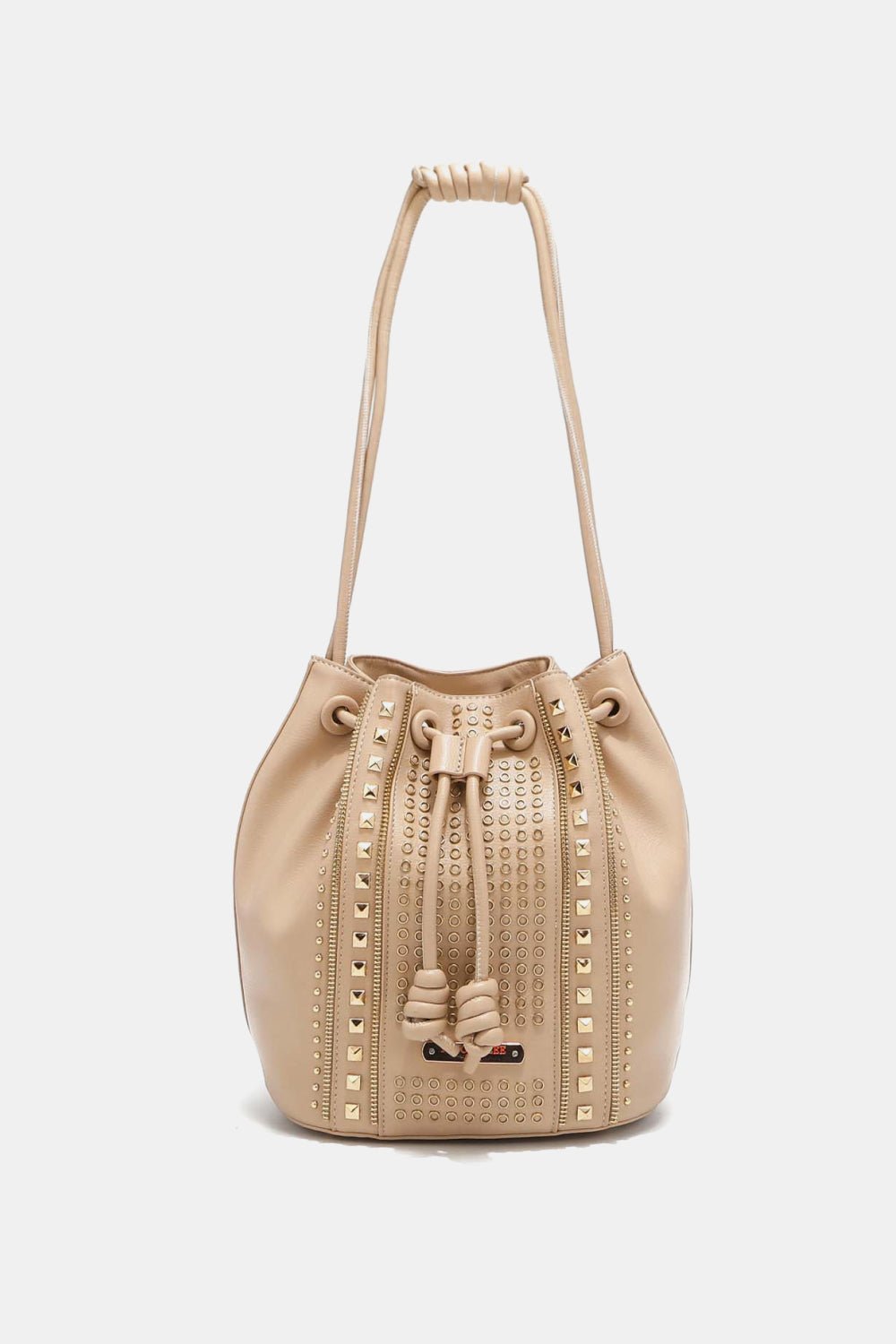 Nicole Lee USA - Pebbled Vegan Leather Amy Studded Bucket Bag