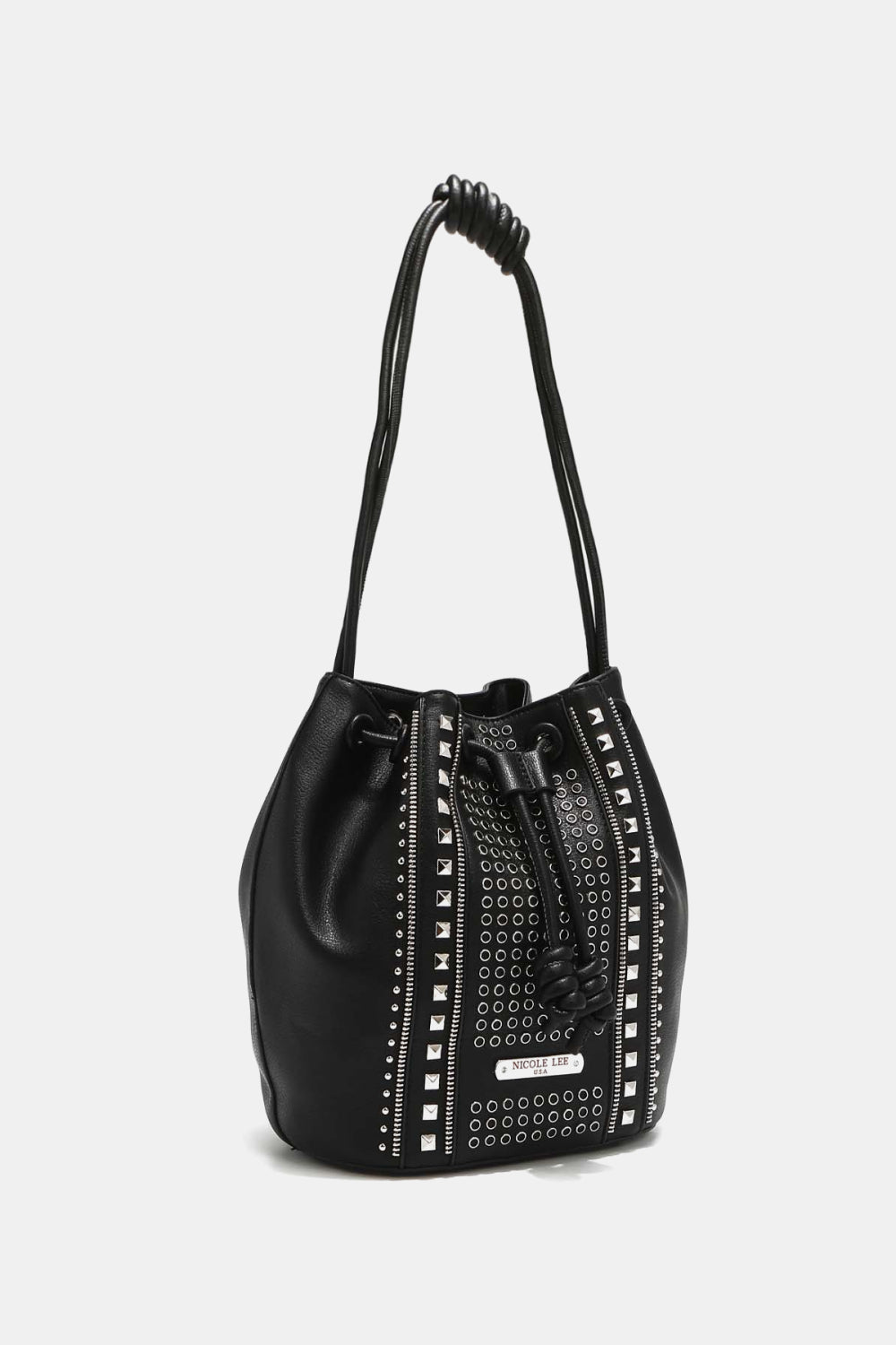 Nicole Lee USA - Pebbled Vegan Leather Amy Studded Bucket Bag