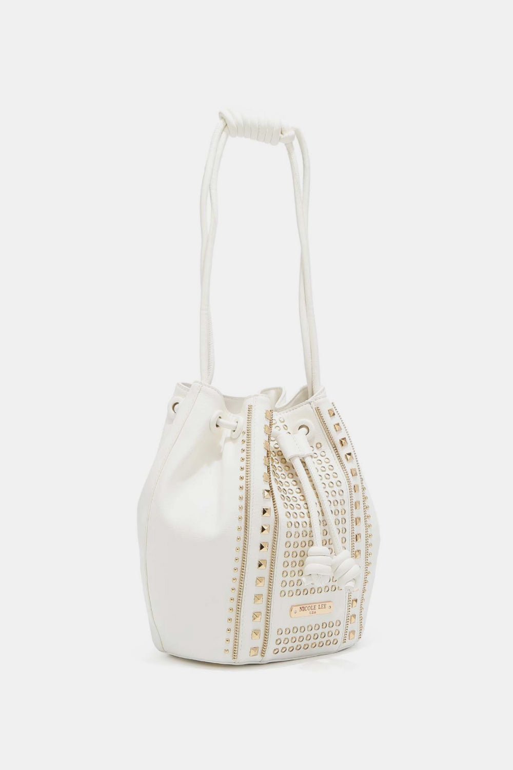 Nicole Lee USA - Pebbled Vegan Leather Amy Studded Bucket Bag