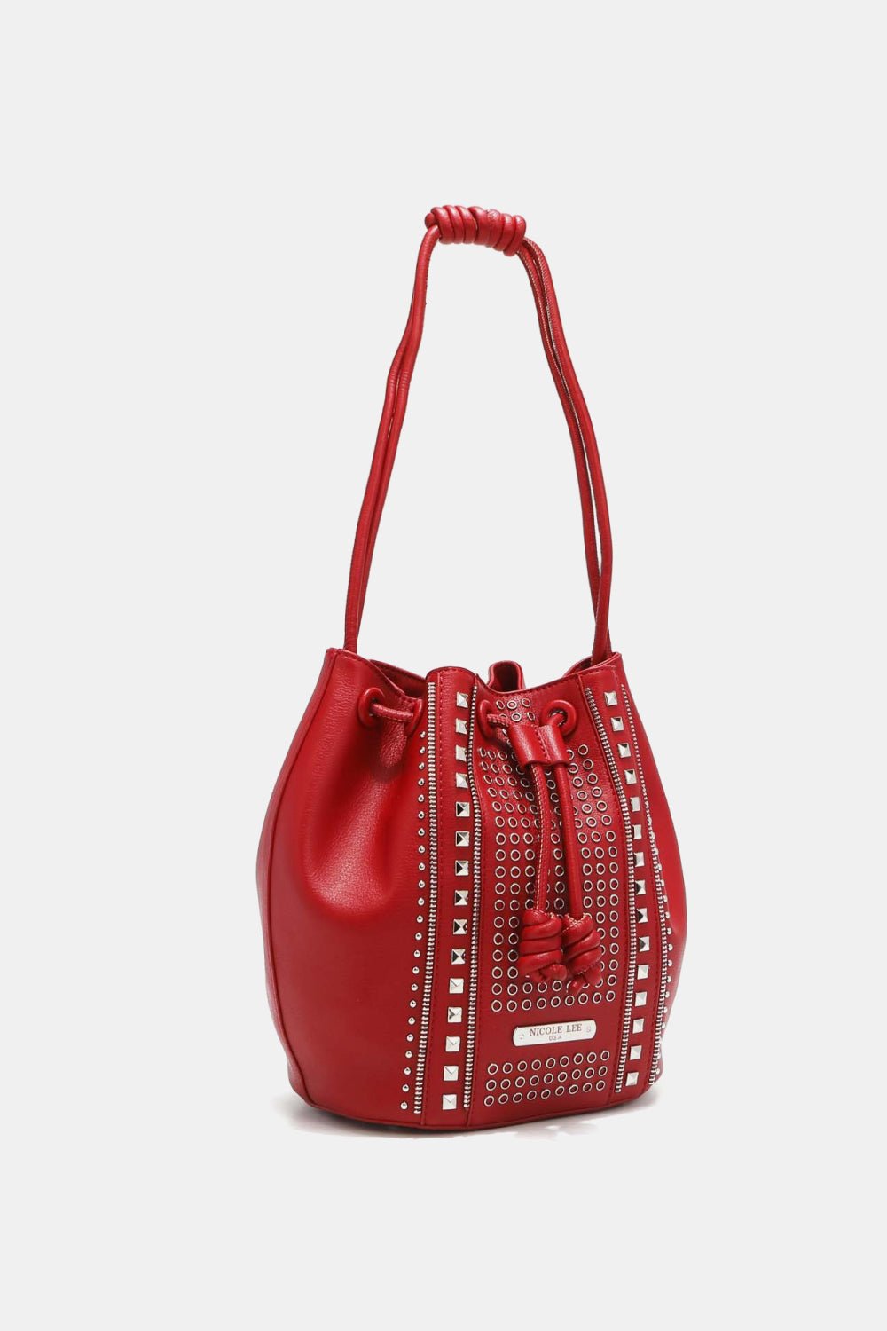 Nicole Lee USA - Pebbled Vegan Leather Amy Studded Bucket Bag