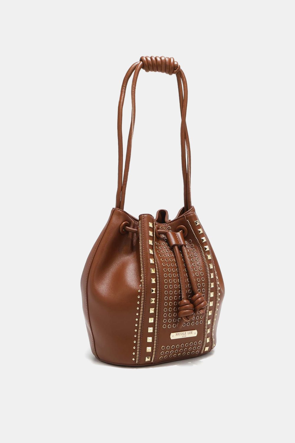 Nicole Lee USA - Pebbled Vegan Leather Amy Studded Bucket Bag