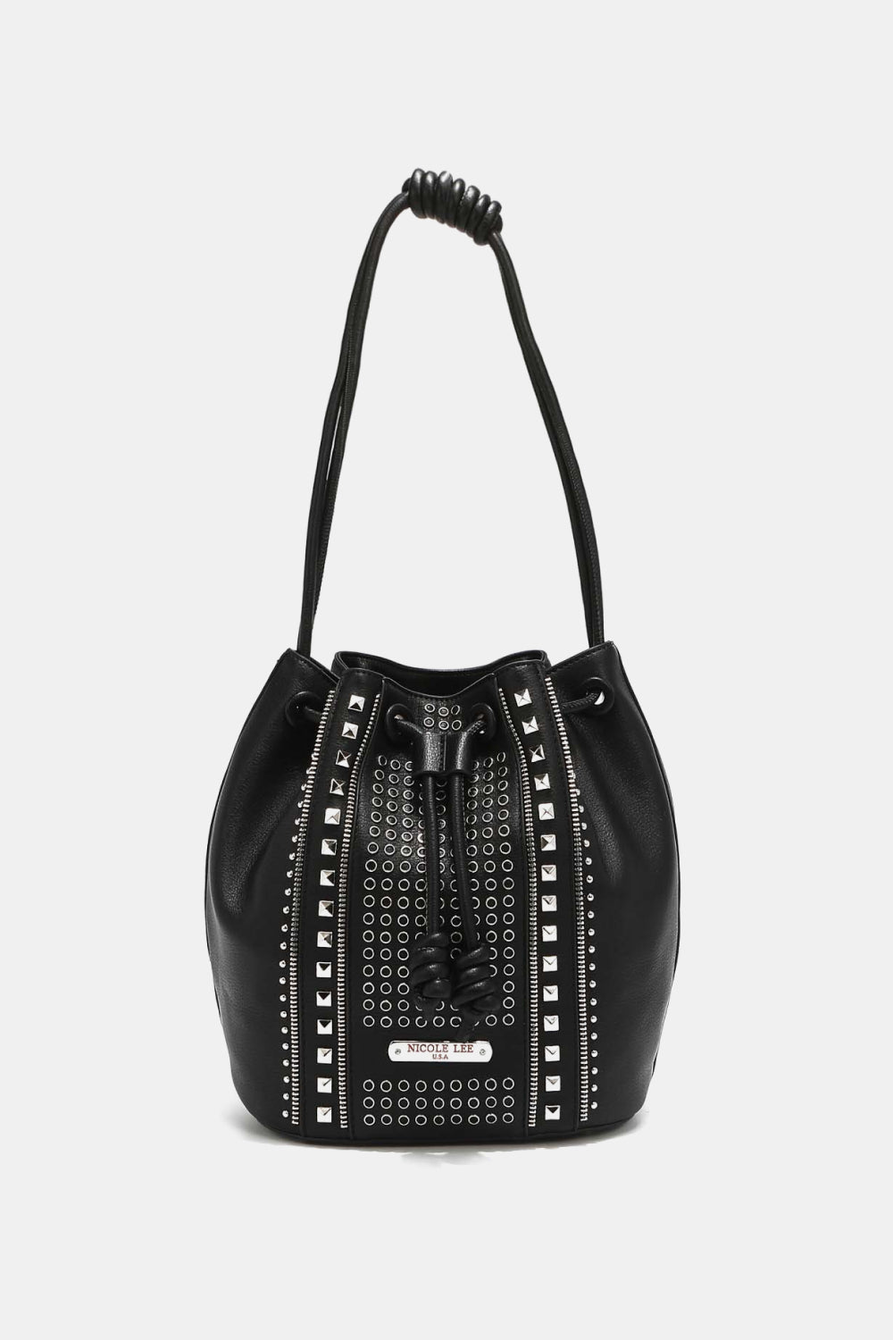 Nicole Lee USA - Pebbled Vegan Leather Amy Studded Bucket Bag