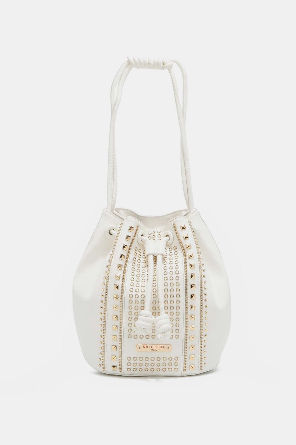 Nicole Lee USA - Pebbled Vegan Leather Amy Studded Bucket Bag