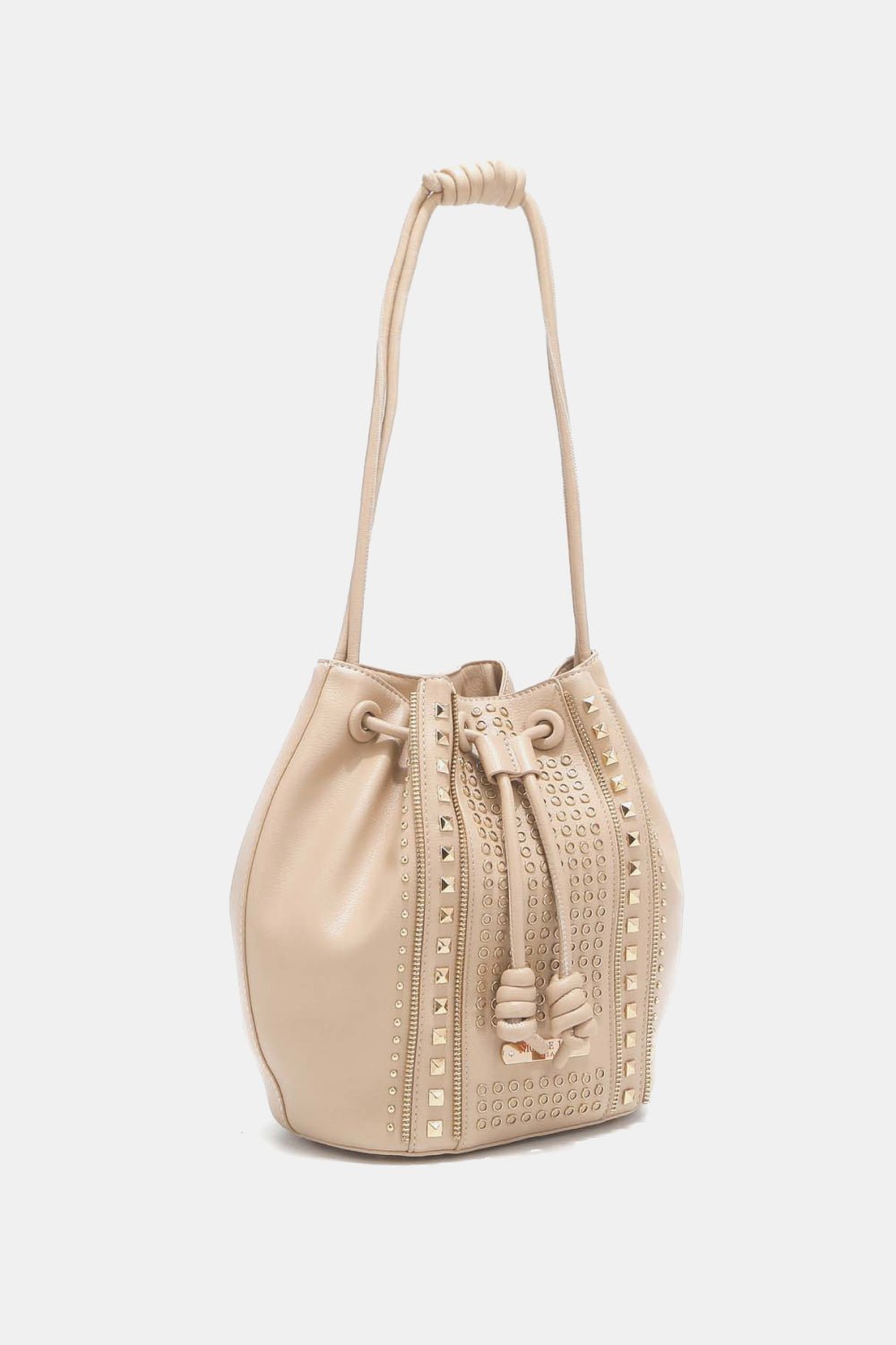 Nicole Lee USA - Pebbled Vegan Leather Amy Studded Bucket Bag