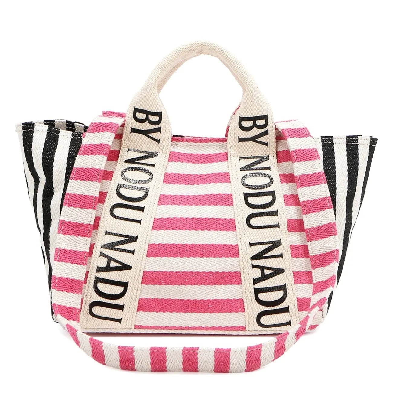 Nicole Lee USA - Striped Canvas Tote Bag with Logo Straps