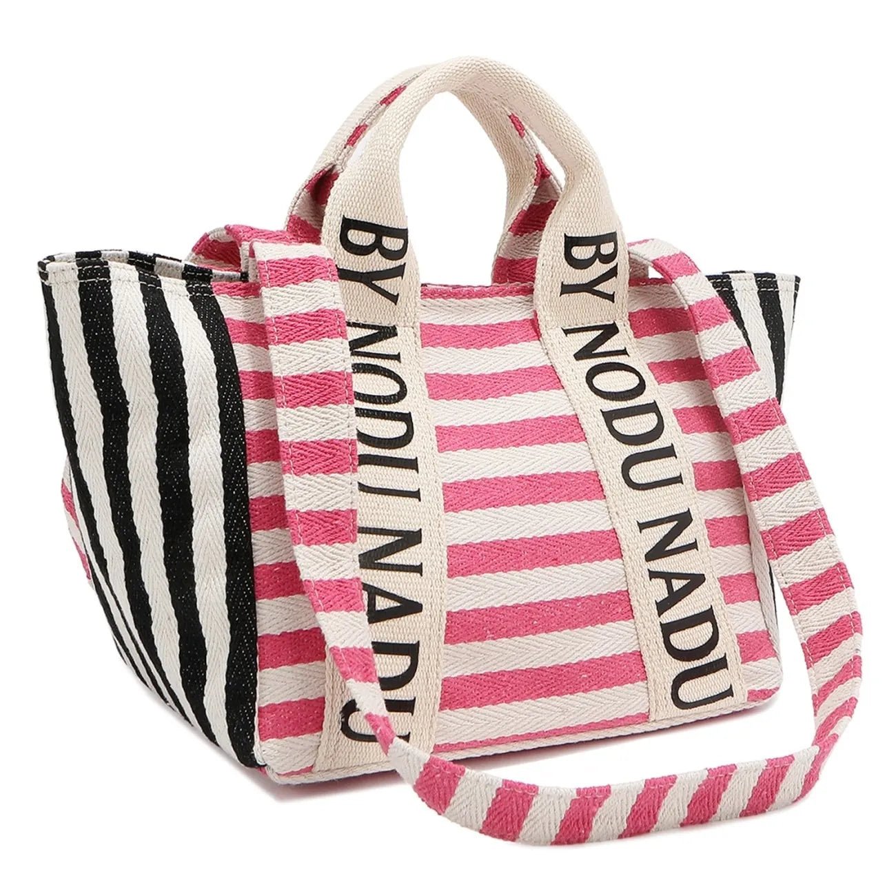 Nicole Lee USA - Striped Canvas Tote Bag with Logo Straps