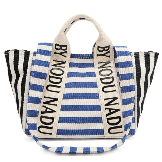 Nicole Lee USA - Striped Canvas Tote Bag with Logo Straps
