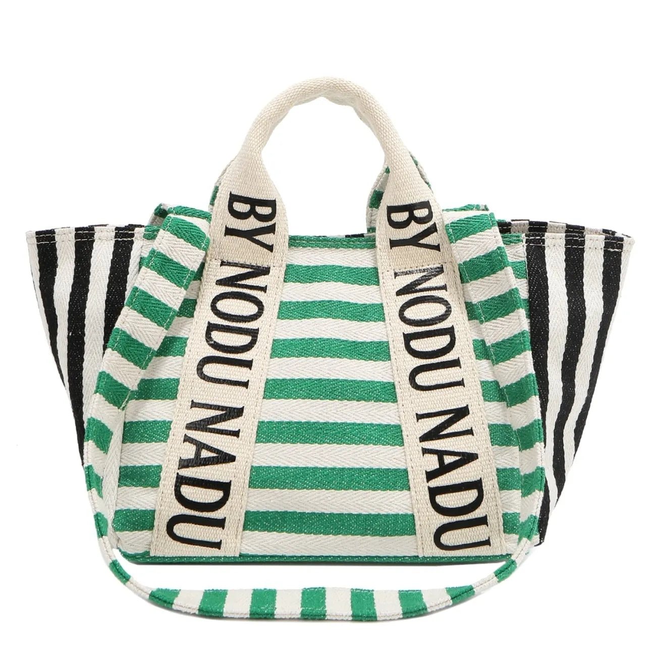 Nicole Lee USA - Striped Canvas Tote Bag with Logo Straps