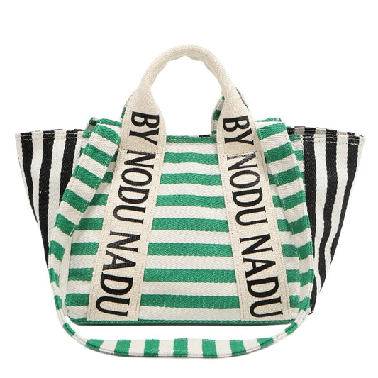 Nicole Lee USA - Striped Canvas Tote Bag with Logo Straps