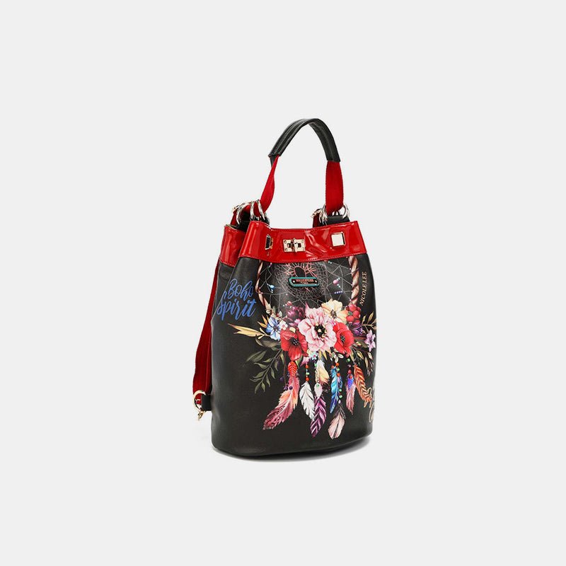 Nicole Lee USA - Vegan Leather Bohemian Black Floral Backpack