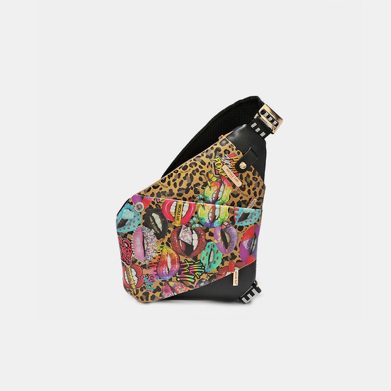 Nicole Lee USA - Vegan Leather Leopard & Lip Pattern Crossbody Bag